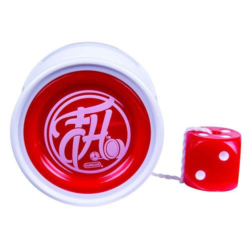 Up close shot of white and red freehand yo-yo.