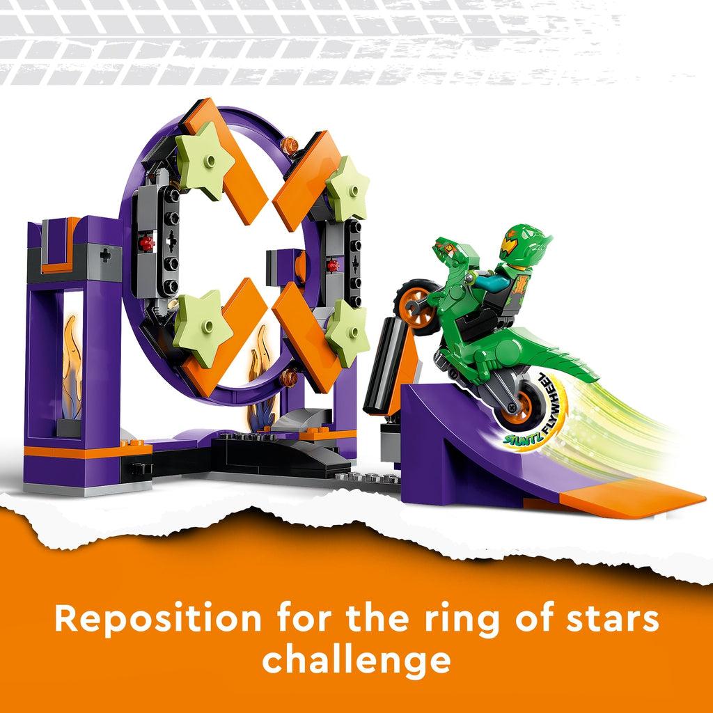 Image of the playset, but repositioned to create a different challenge. Caption: Reposition for the ring of stars challenge