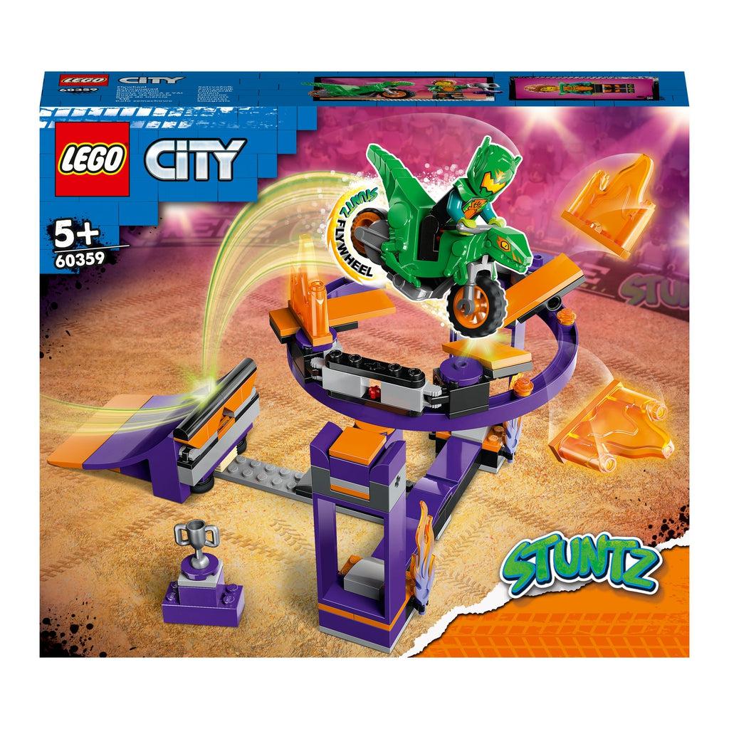 Image of the front of the box. It has a picture of the completely built LEGO City Stuntz playset.