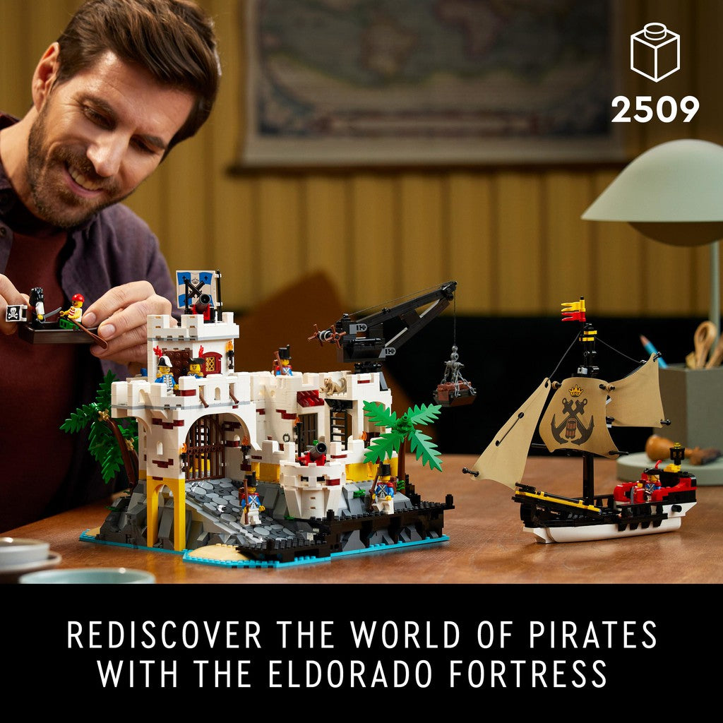 for ages 18+ with 2509 LEGO pieces. rediscover the world of pirates with the eldorado fortress