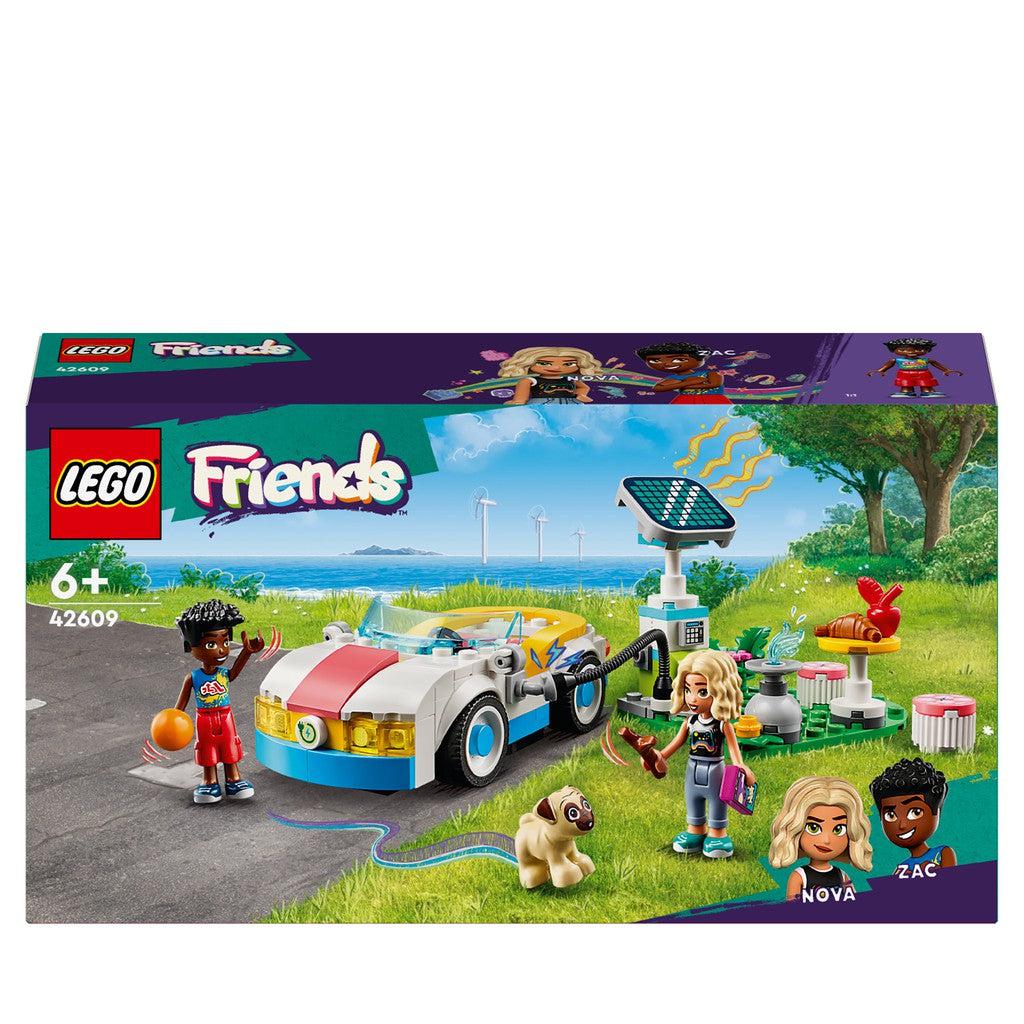 the LEGO Friends electric car and charger nova and Zac are on a car ride with a solar powered car charger
