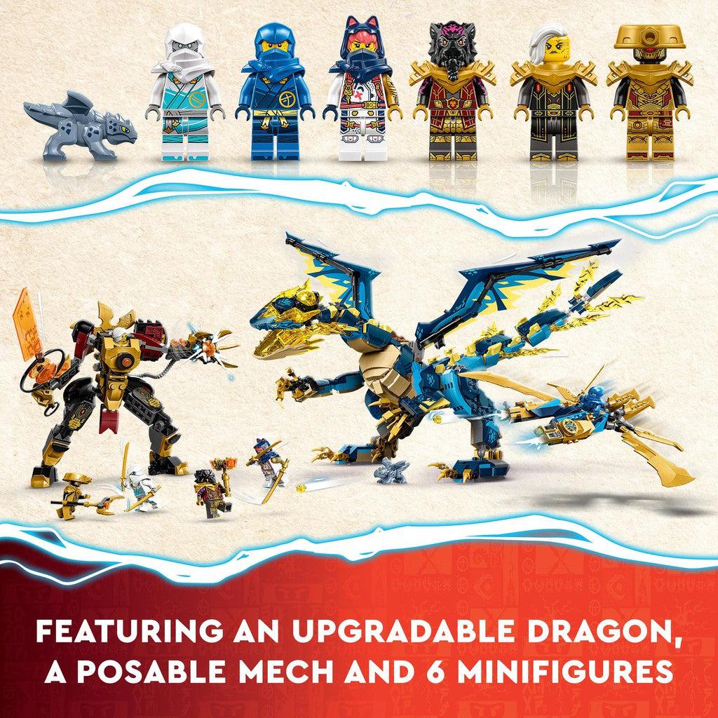 featuring an upgradable dragon, a posable mech and 6 minifigures