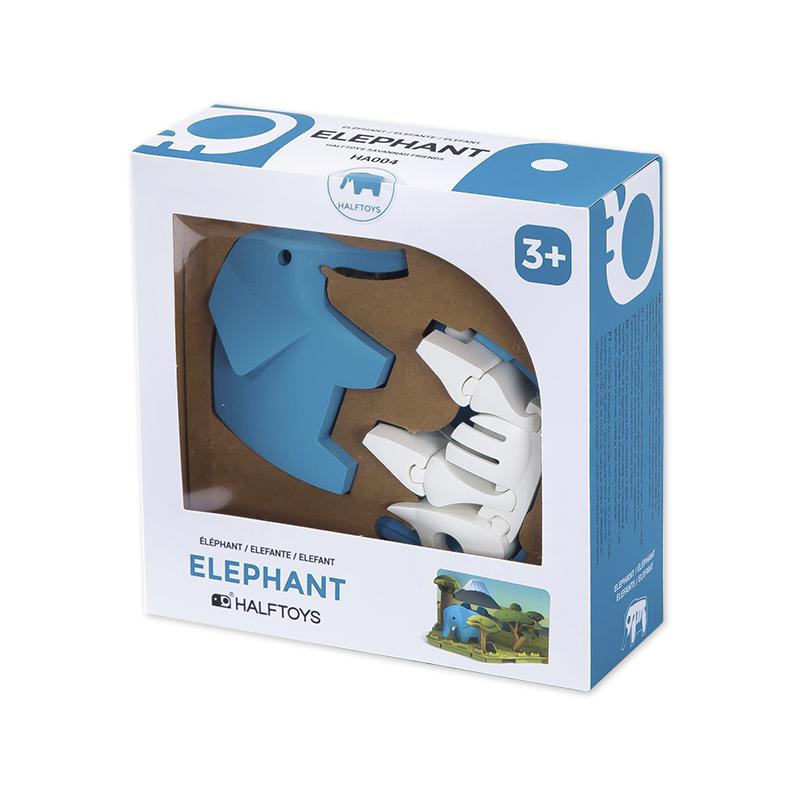 Image of the packaging for the Elephant and Savanna Scene figurine toy. Part of the front is made from clear plastic so you can see the figurine inside.