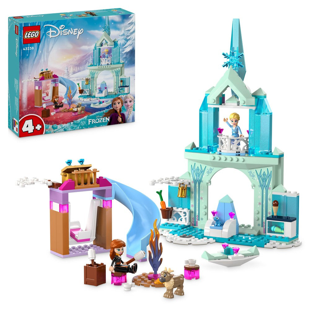 the LEGO disney frozen castle shows Elsa and Anna in a blue castle