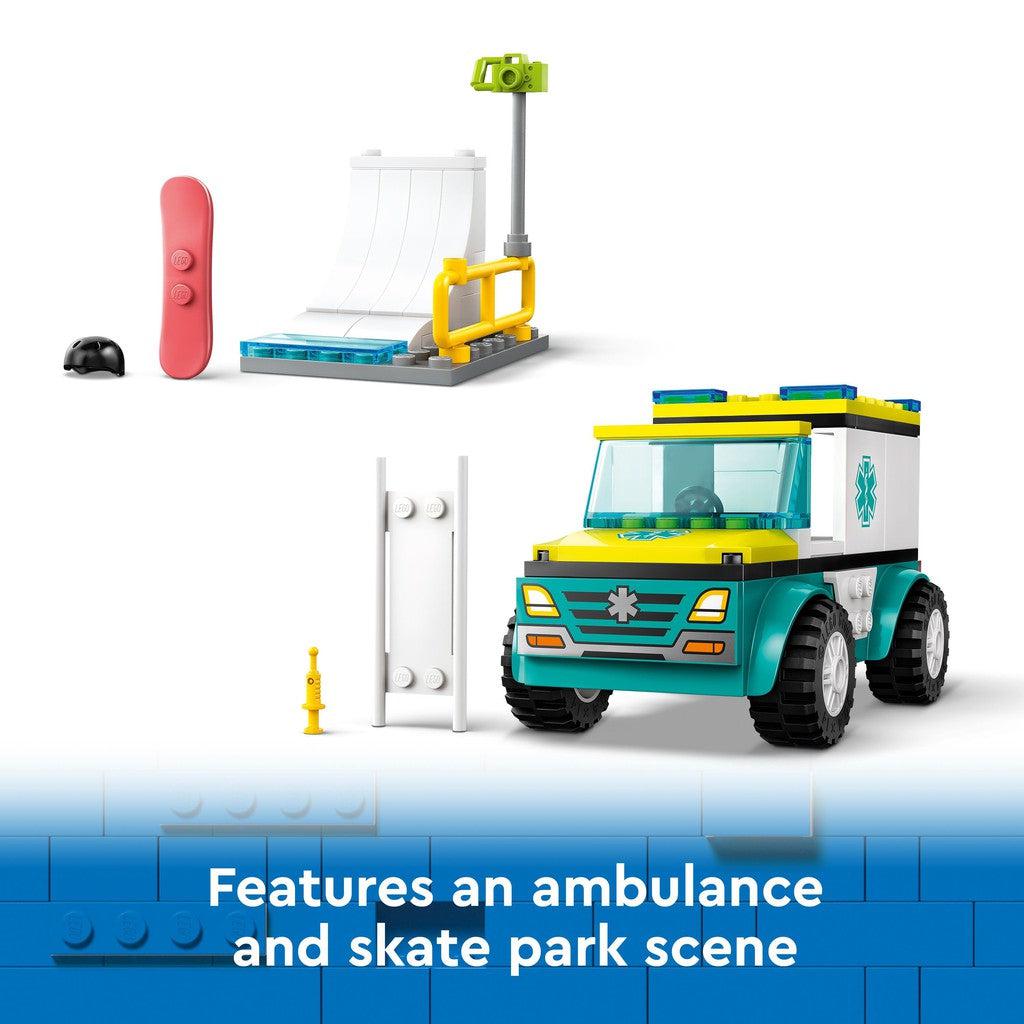 Features and ambulance and skate park scene