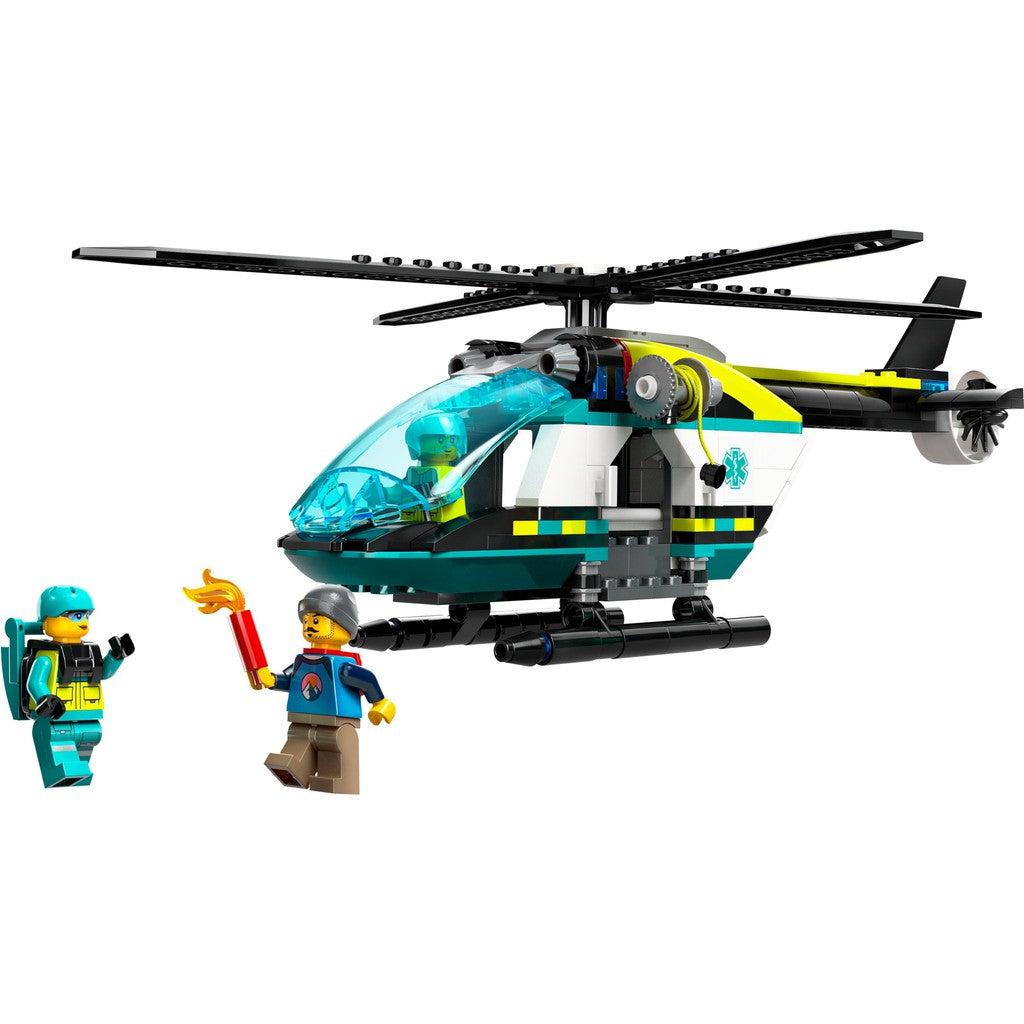 comes with 3 LEGO Minifigures and a helicopter