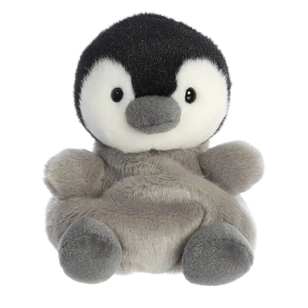 Image of the Emilio Emperor Penguin plush. It has a grey body with a white and black head. Its beak is also grey.