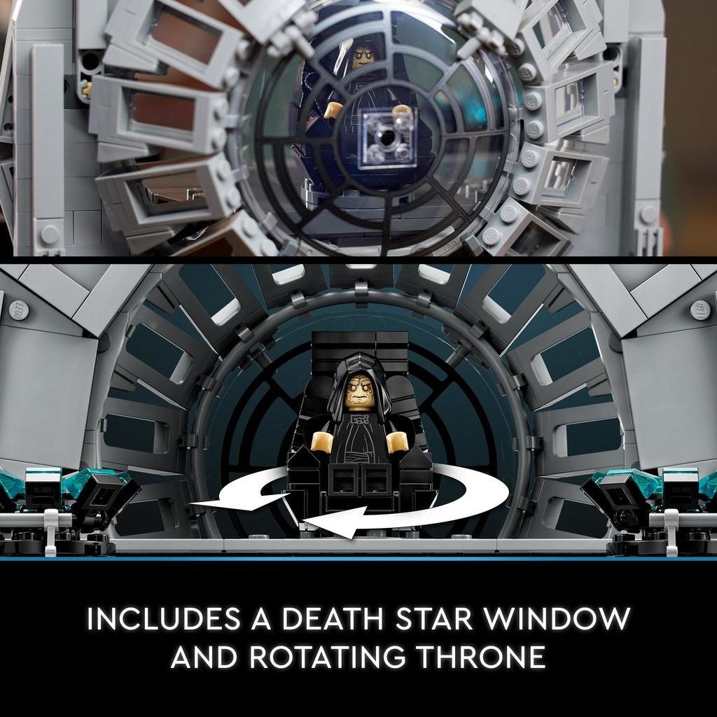 includes a death star window and rotating throne