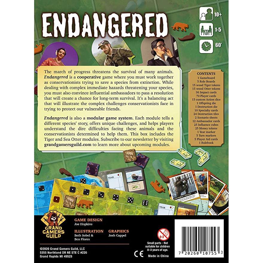 Image of the back of the box. It gives information such as a quick description of the game and a contents list.