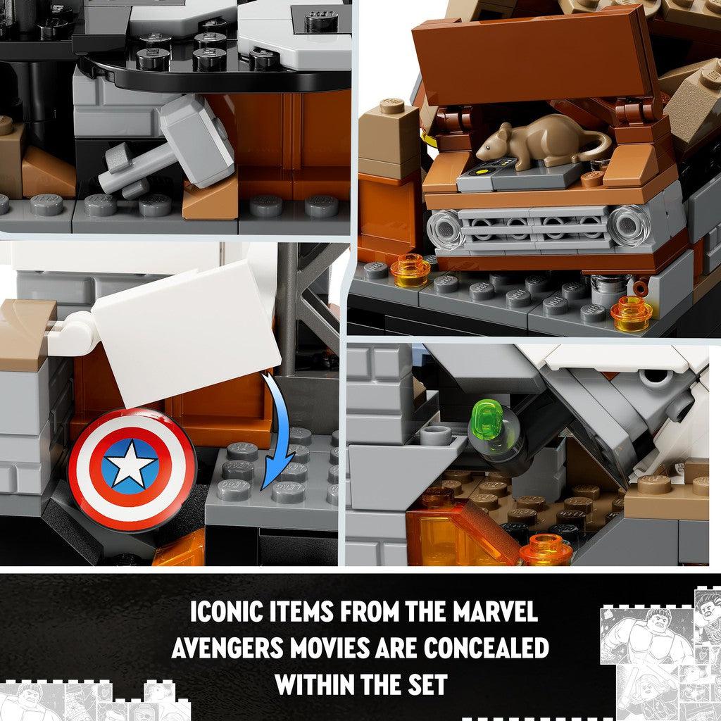 iconic items from the marvel avengers movies are concealed within the set