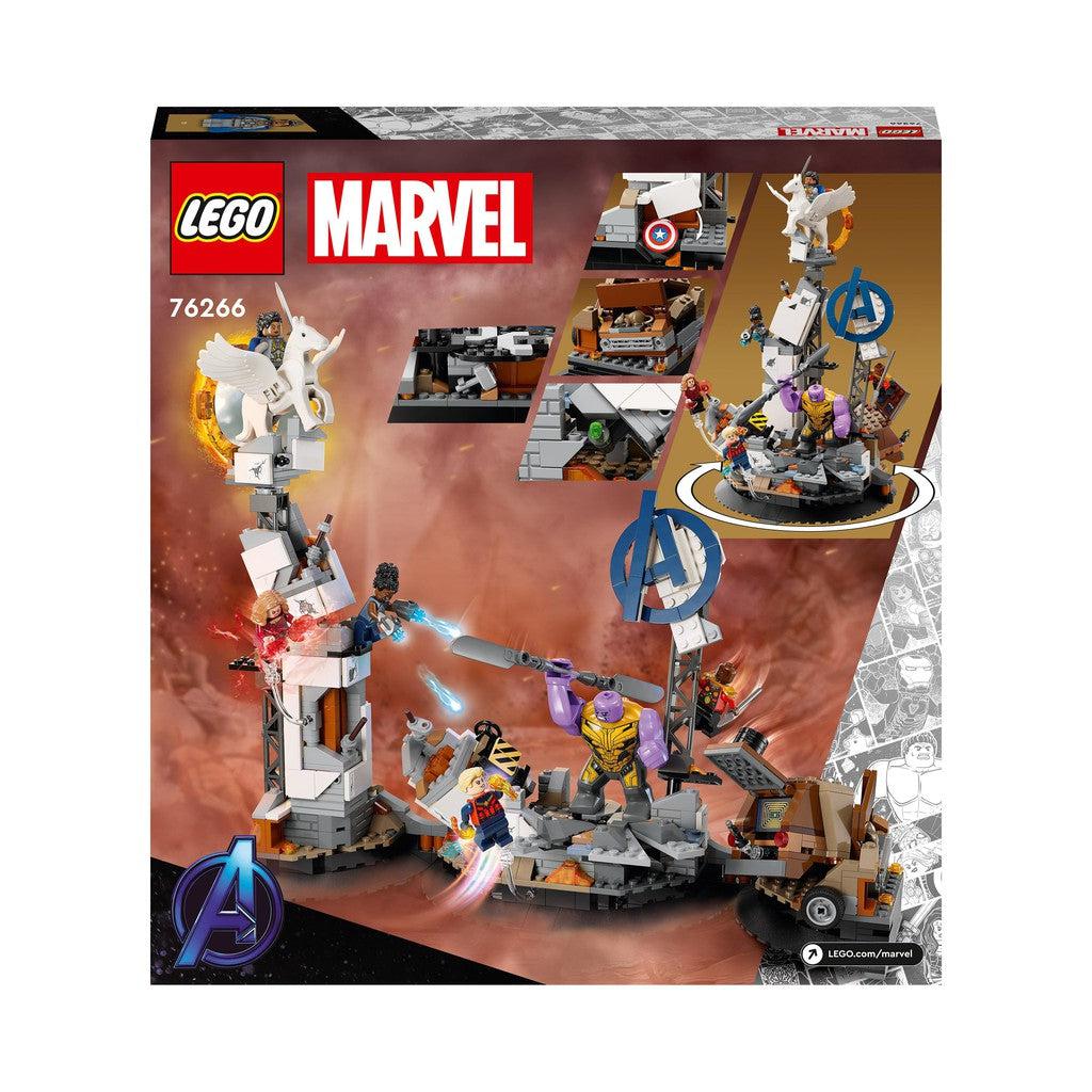 LEGO marvel back of the the box shows the cinematic showdown fight from Avengers: Endgame
