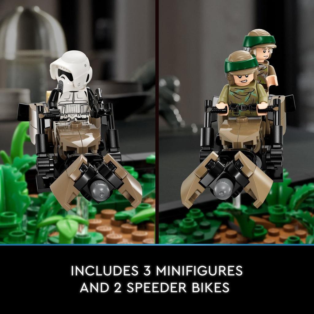 includes 3 minifigures and 2 speeder bikes