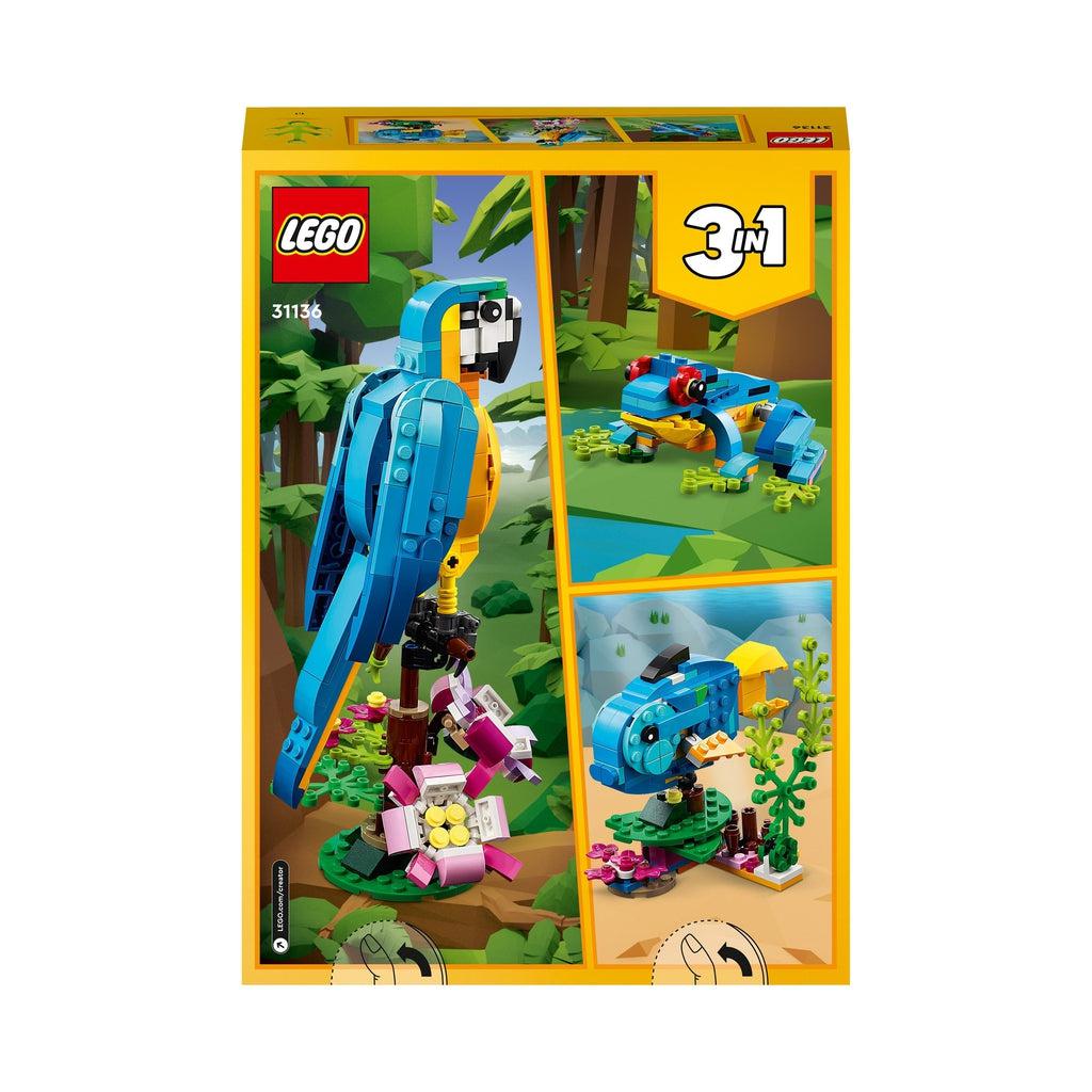 Image of the back of the box. There is a picture of each of the lego animals you can make with the set.