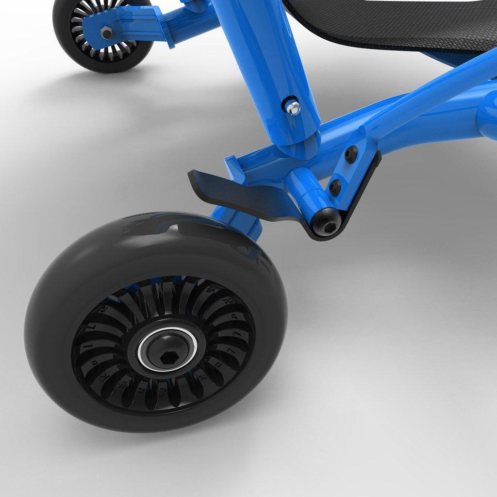 a close up image of the back wheel showing the break clearly with the wheel for stopping