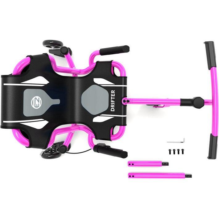 top angle of the pink ezytoller. there are also extra bars to extend the length of the roller for long legs. comes with a wrench and screws. 