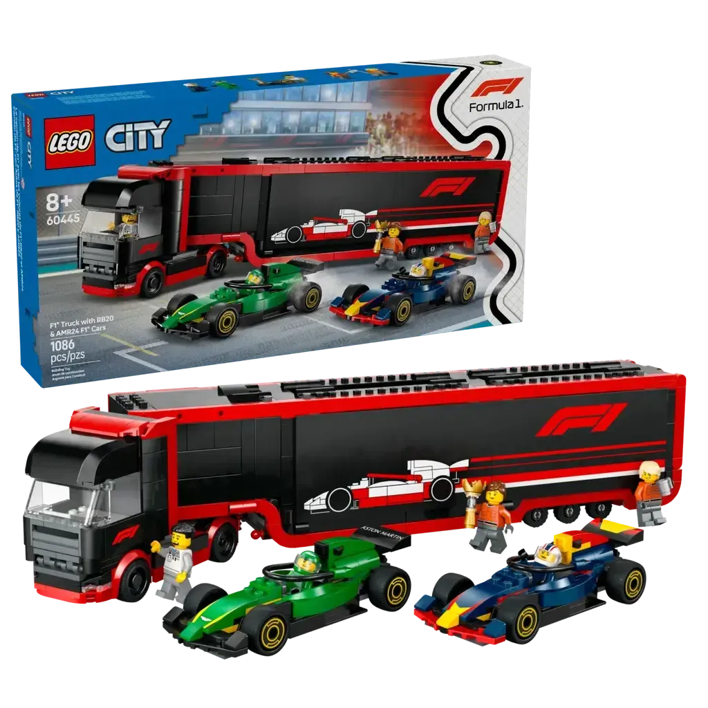 F1 Truck with RB20 & AMR24 F1 Cars-LEGO-The Red Balloon Toy Store