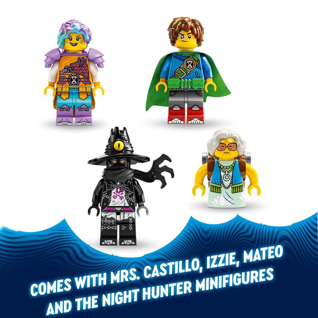 comes with Mrs. Castillo, izzie, mateo,, and the Night Hunter minifigures