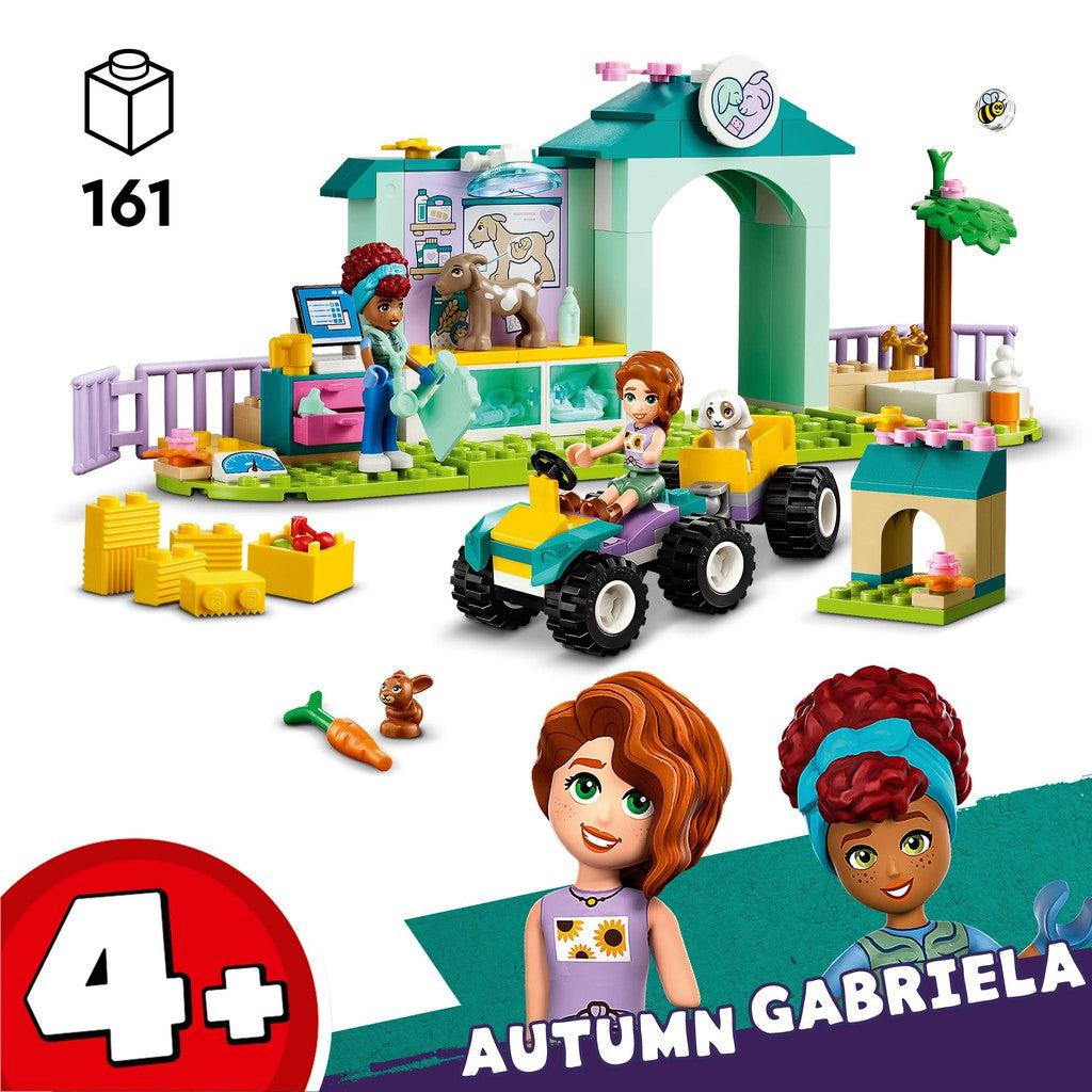the LEGO friends animal vet clinic shows a farm clinic for animals. 