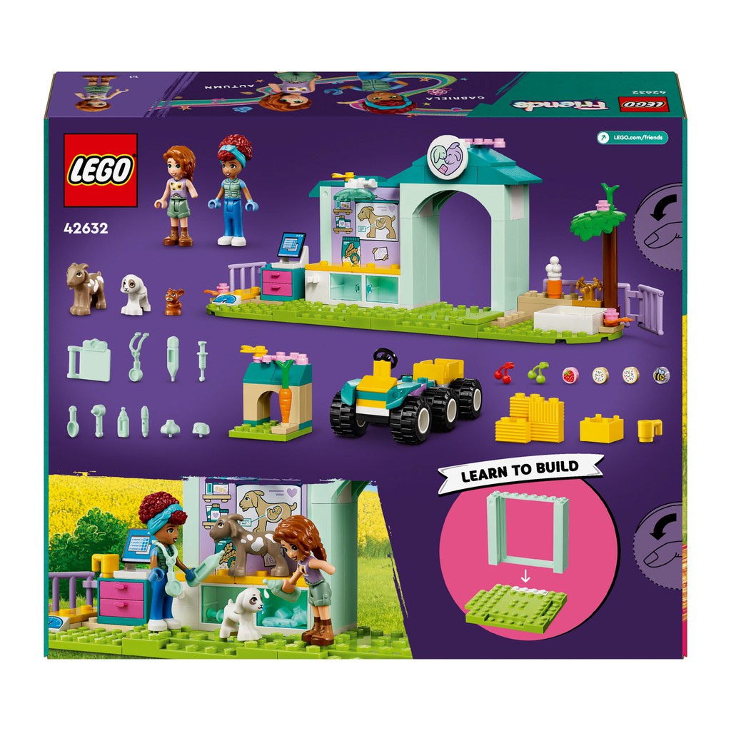 the back shows all the accessories and the large LEGOs to learn to build with