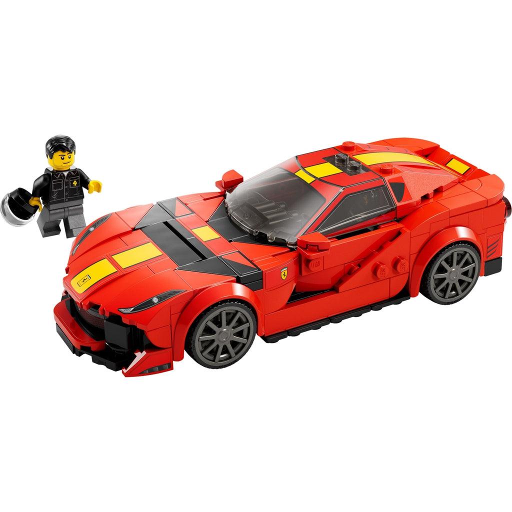 included minifigure is shown standing next to the lego car