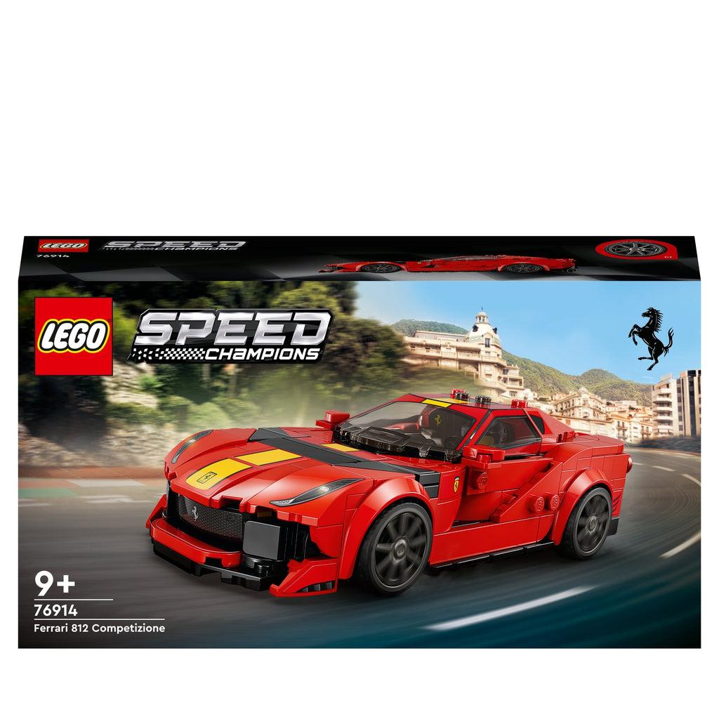 front of the box shows the LEGO Ferrari racing along a highway