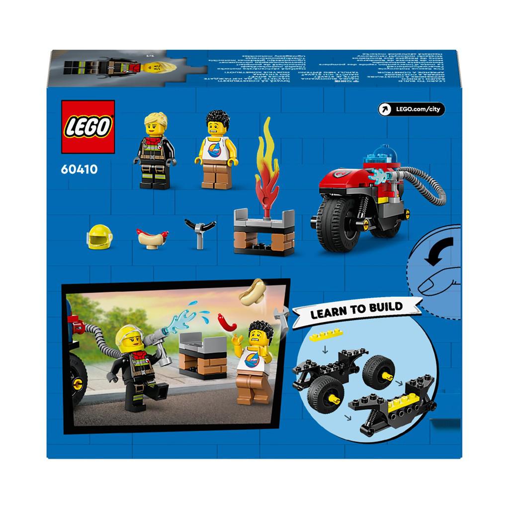 the back of the box shows several accessories to the motorcycle and role play. Learn to build with LEGO. 