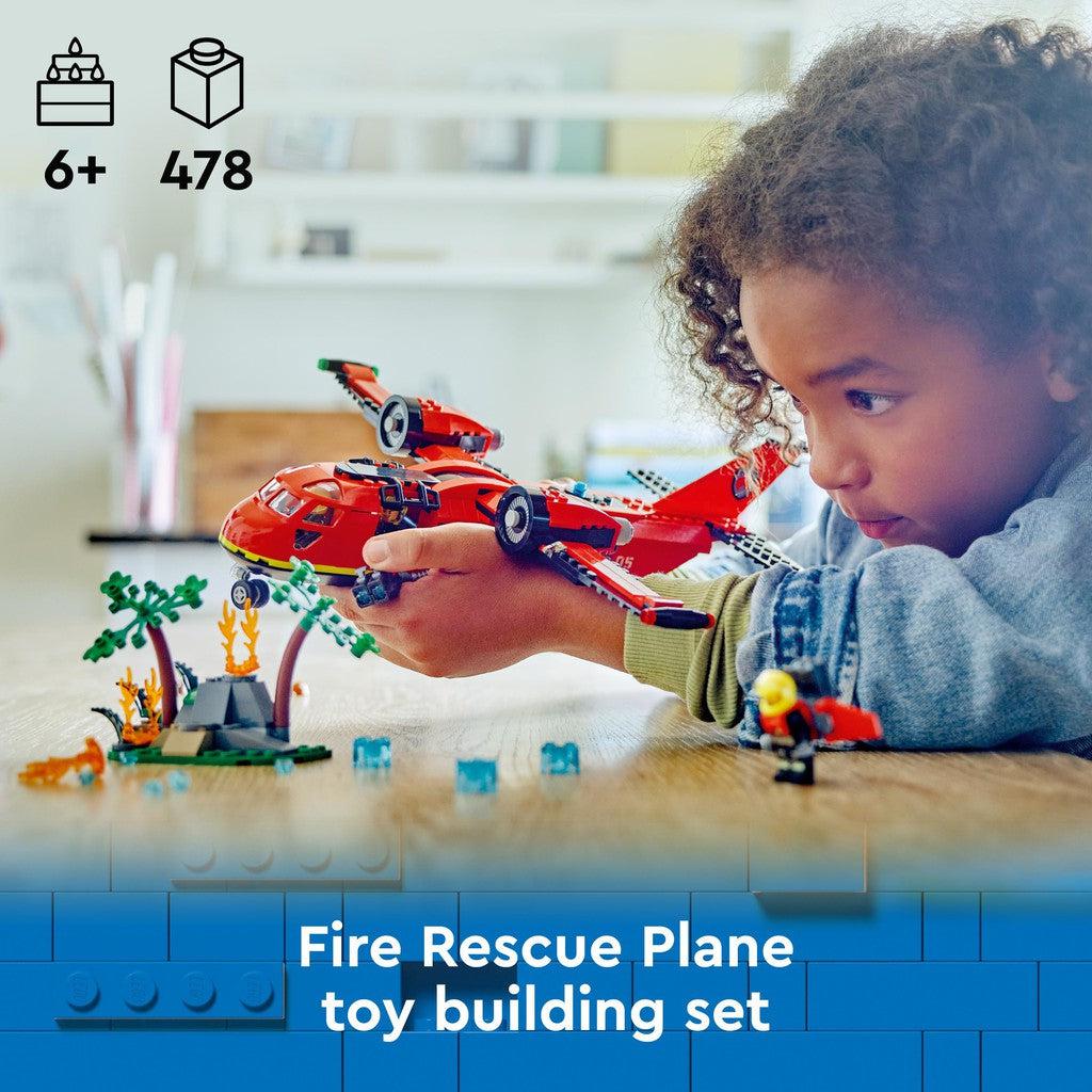for ages 6+ with 478 LEGO pieces. Fire rescue Plane toy building set. 