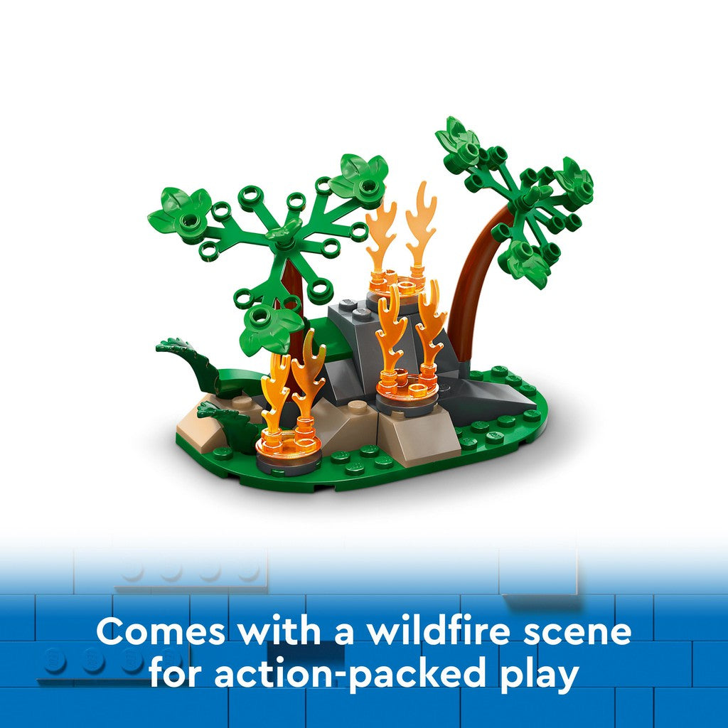 comes with a wildfire scene for action packed play