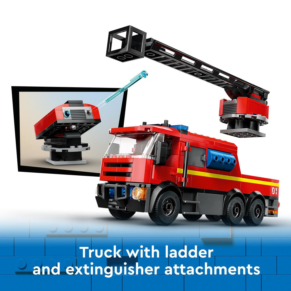 truck with ladder and extinguisher attachments