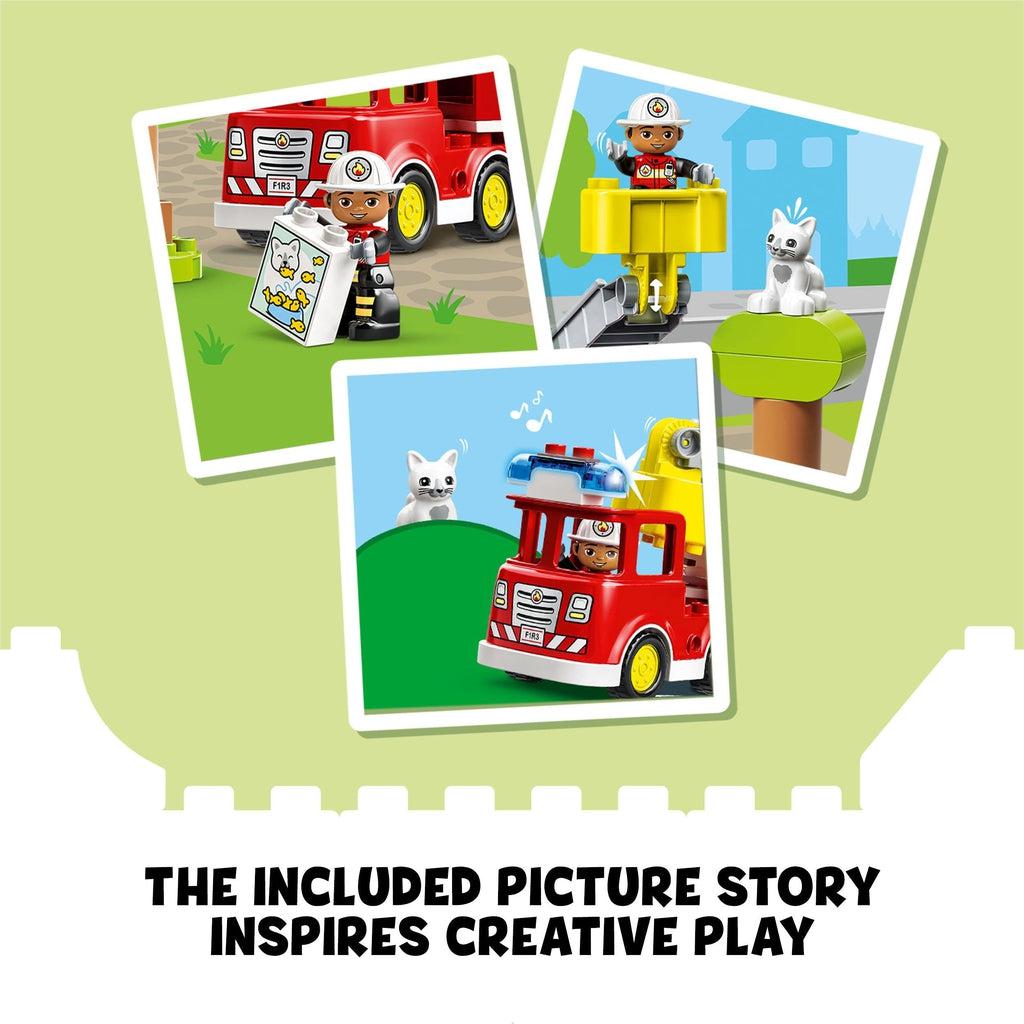 3 images showing various displays of the set | Text reads: The included picture story inspires creative play