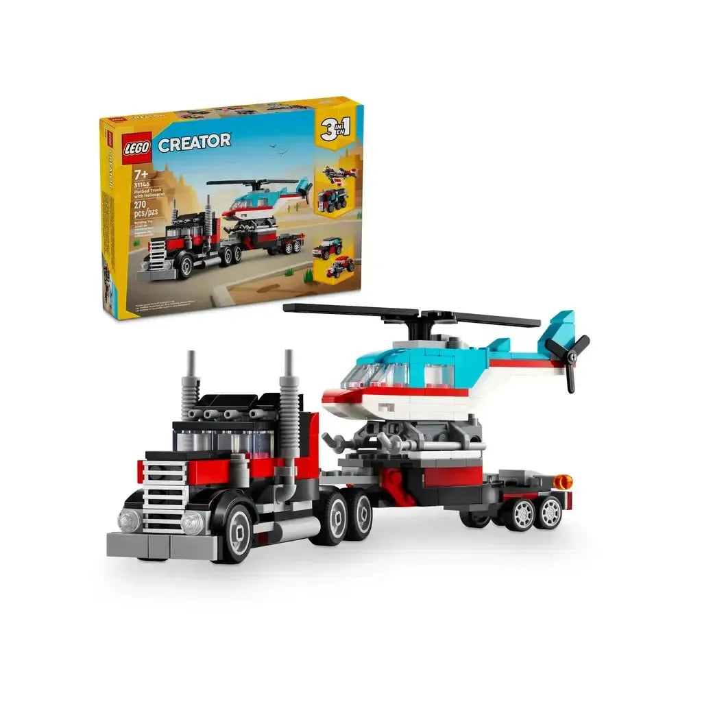 Flatbed Truck with Helicopter-LEGO-The Red Balloon Toy Store