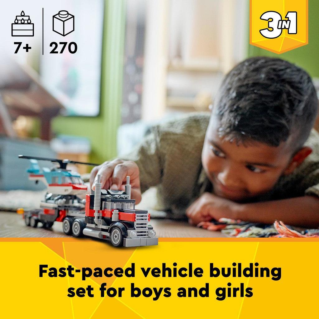 for ages 7+ with 270 LEGO pieces. Fast-paced vehicle building set for boys and girls. 