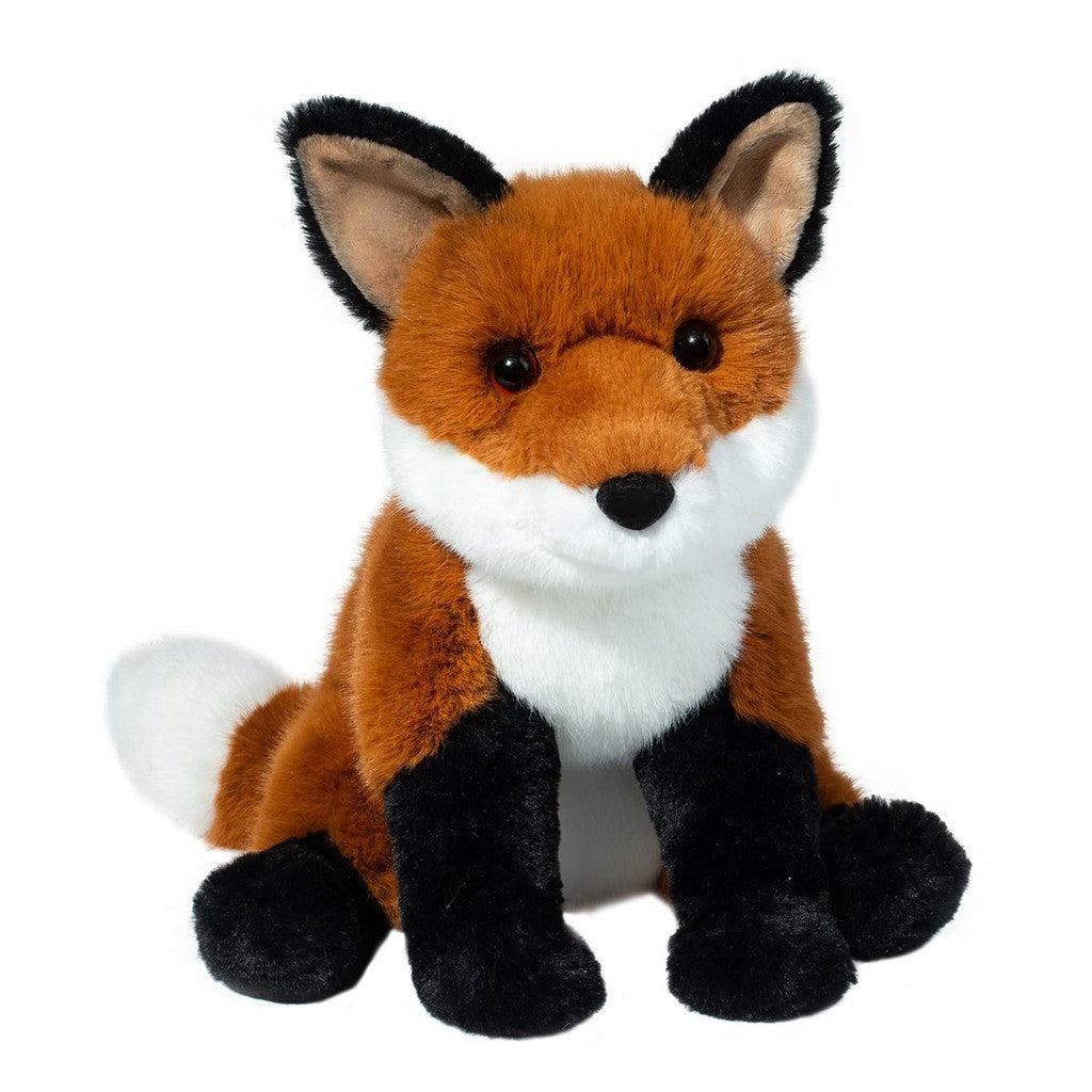 front angle of the fox plush with a nice red coat and brown perky ears. perfect to hug