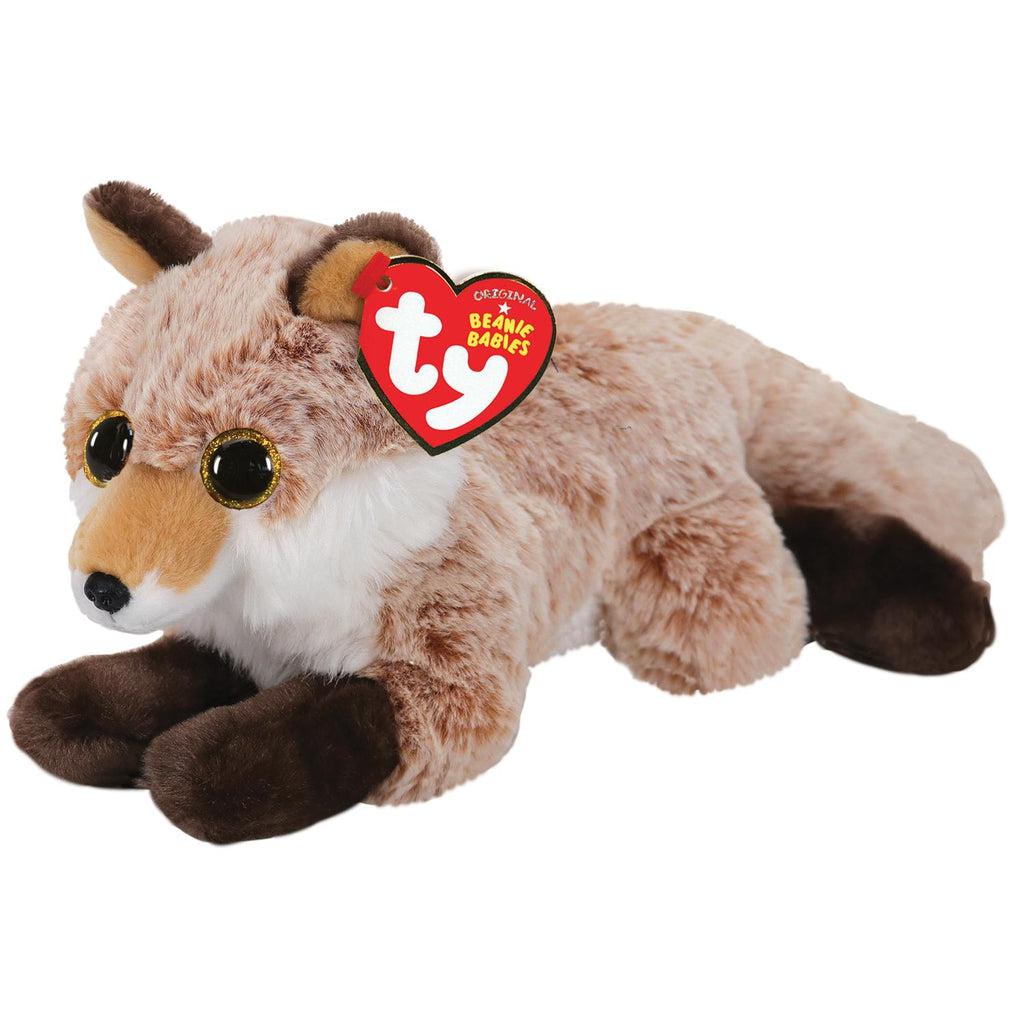 Image of the Frederick the Fox plush. His fur is orange with white frosted tips. He has an orange nose, brown paws, and a white belly.