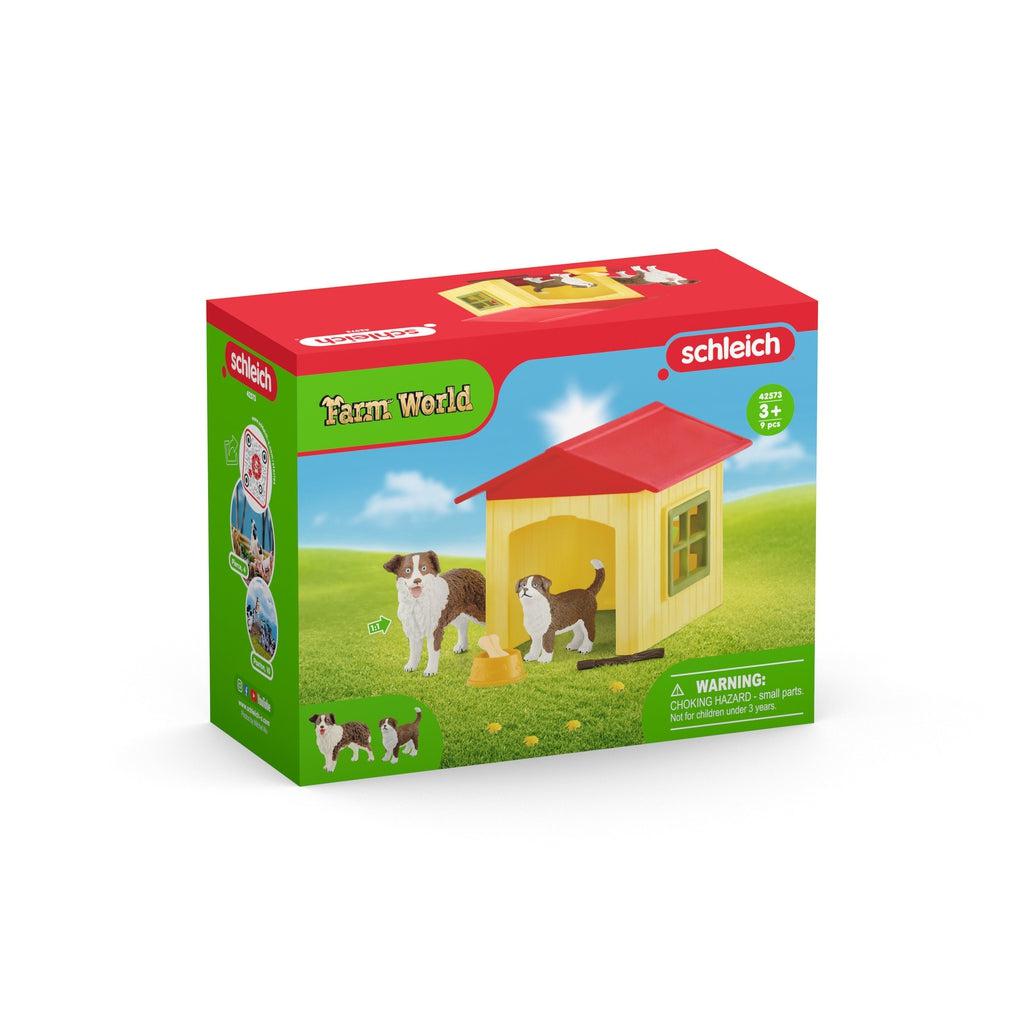 Image of the Friendly Dog House play set. On the front is an image of all of the included play set materials.