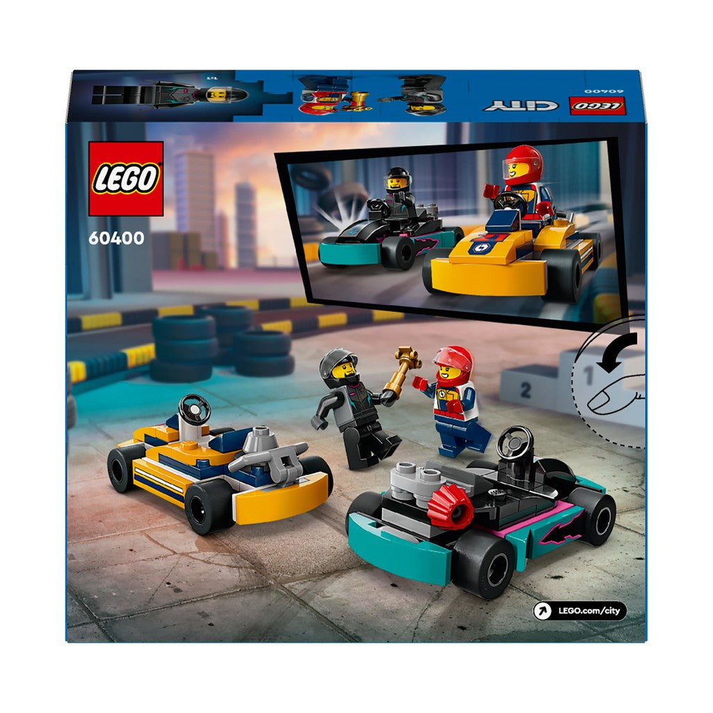 the back of the box shows the two LEGO racers celebrating after a long race