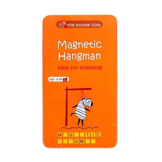 Image of the tin for the Hangman TO GO game. On the front is a sad image of a cartoon zebra being hanged.