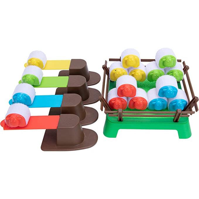 Shows that each catapult comes with 4 sheep that match its color.