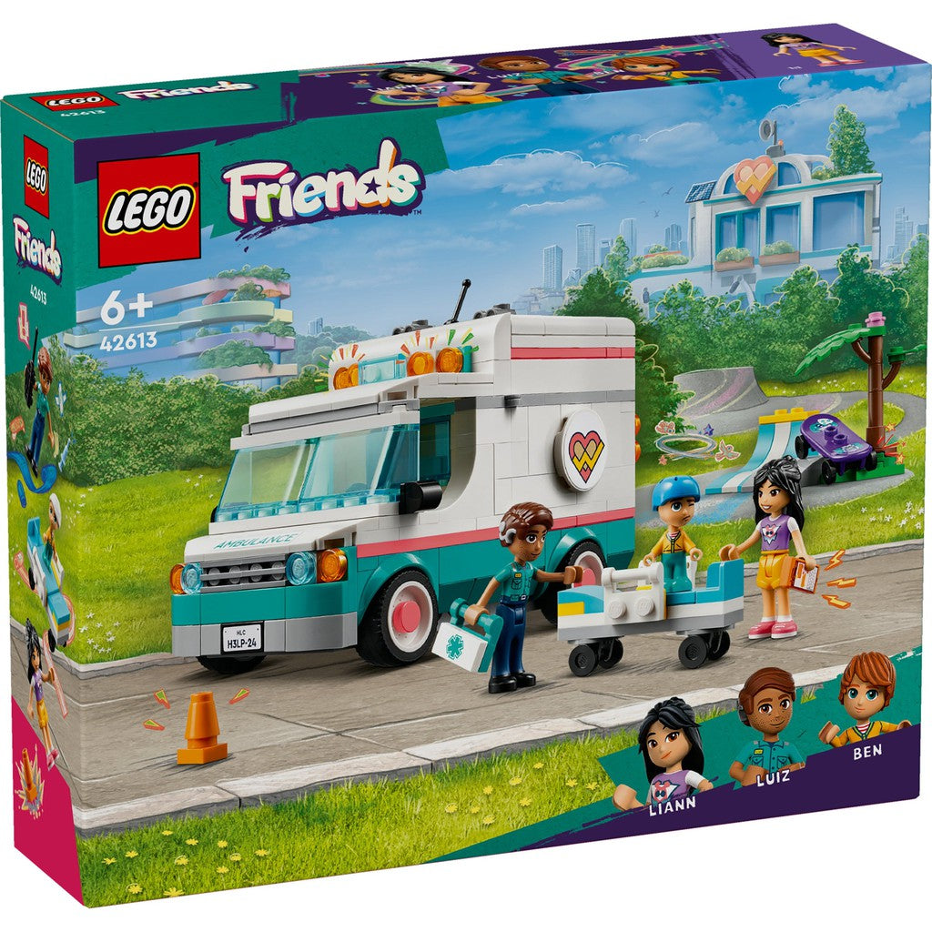 the LEGO friends hospital ambulance features Friends characters like Liann, Luiz and ben