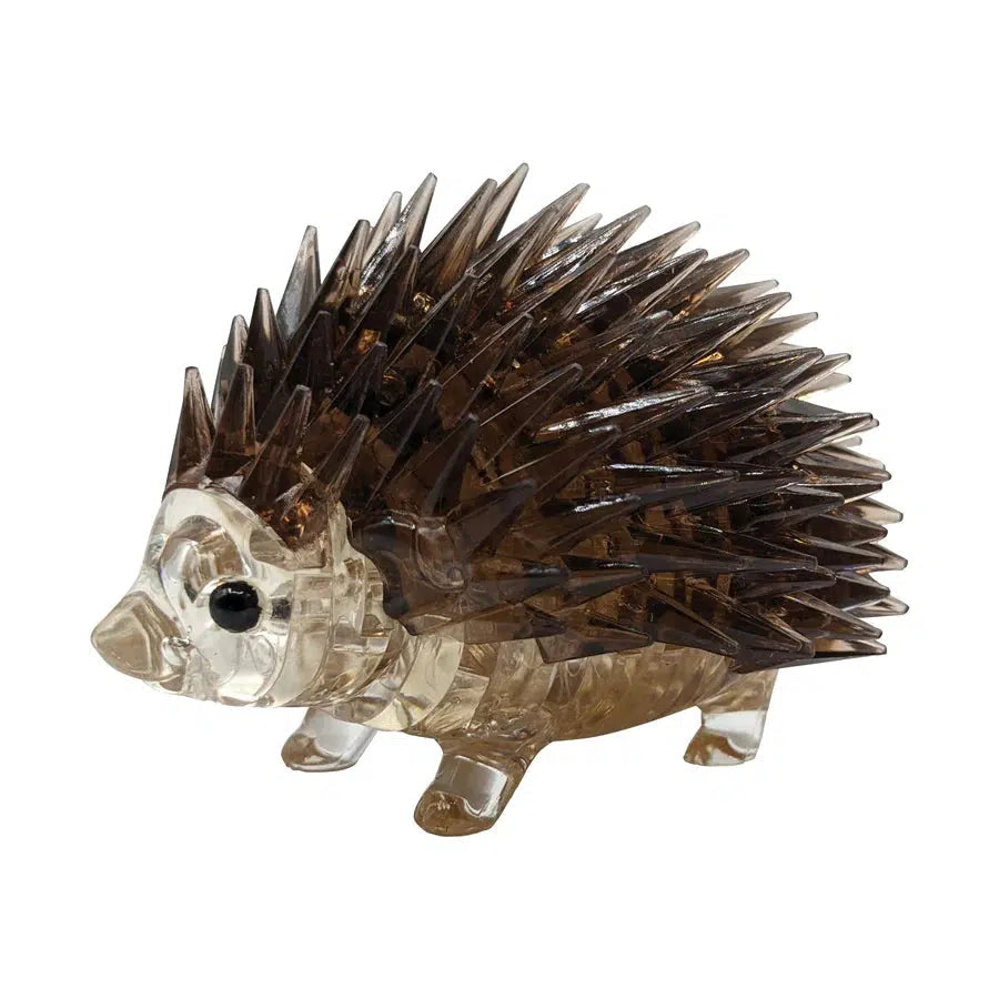 Image of the 3D crystal hedgehog. He has a white crystal underbelly and brown crystal quills.