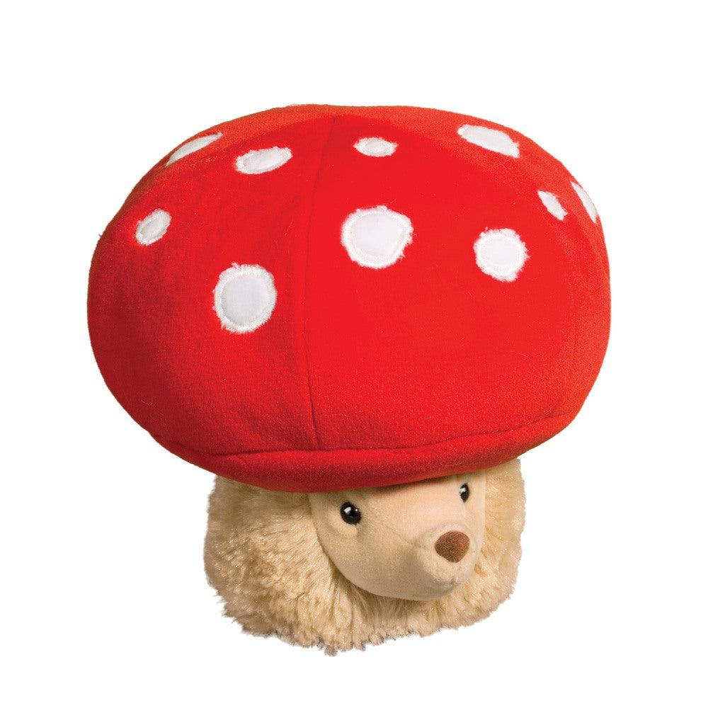 this image shows a hedgehog with a mushroom hat body. the mushroom is red with white dots