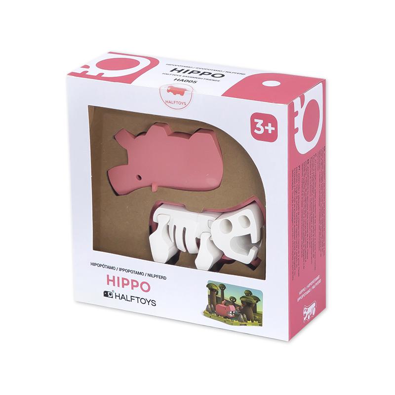 Image of the packaging for the Hippo and Watering Hole Scene figurine toy. Part of the front is made from clear plastic so you can see the figurine inside.