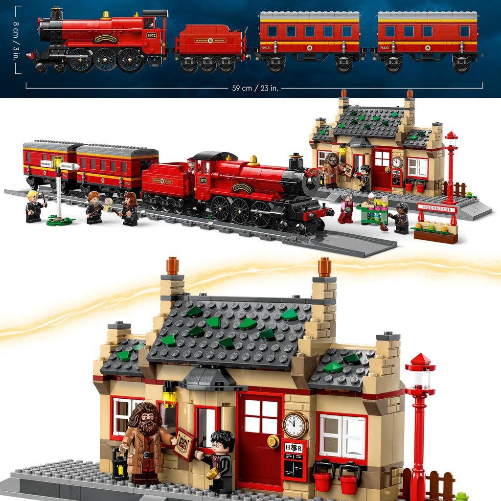 the train is 23 inches long and 3 inches tall. build the hogmeade pub too by the train