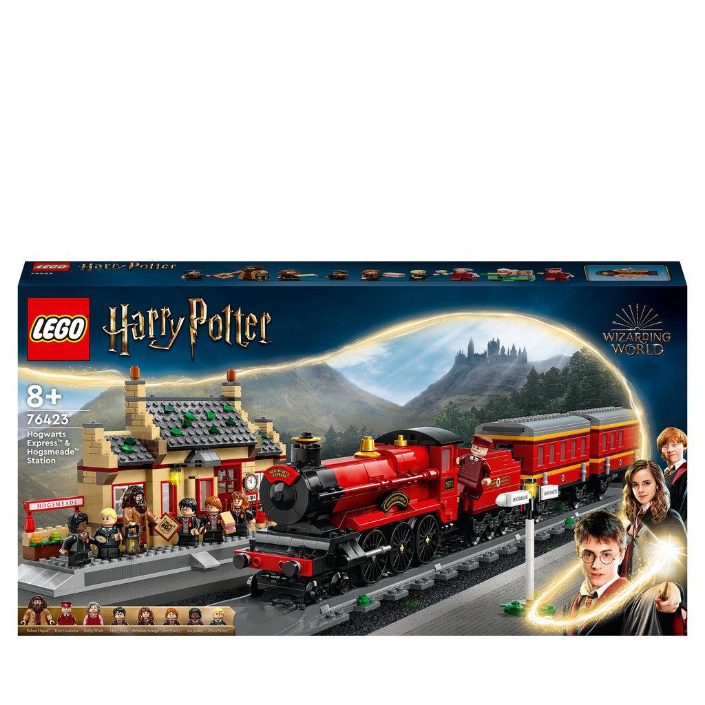 the box for LEGO harry potter Hogwarts express. Build the red train and platform with several LEGO harry potters characters