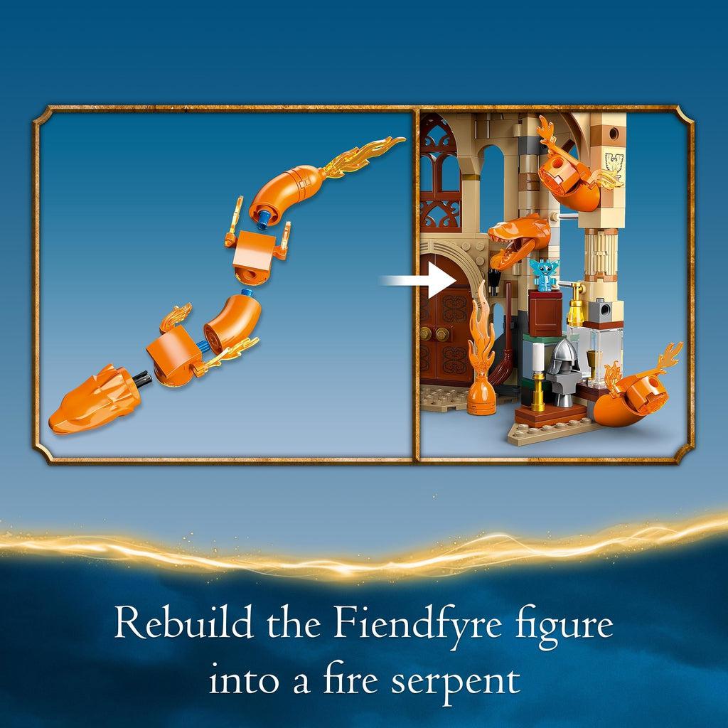 Image of the included fire snake LEGO pieces. Caption: Rebuild the Fiendfyre figure into a fire serpent