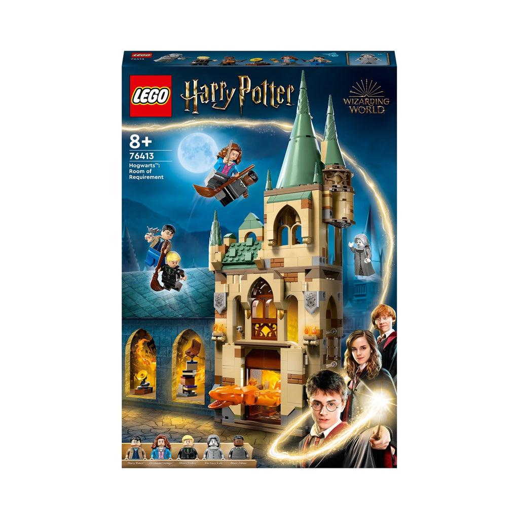 Image of the front of the box. It is a picture of a tower of the Hogwarts castle with the Room of Requirement inside. It comes with five different Wizarding World minifigures.