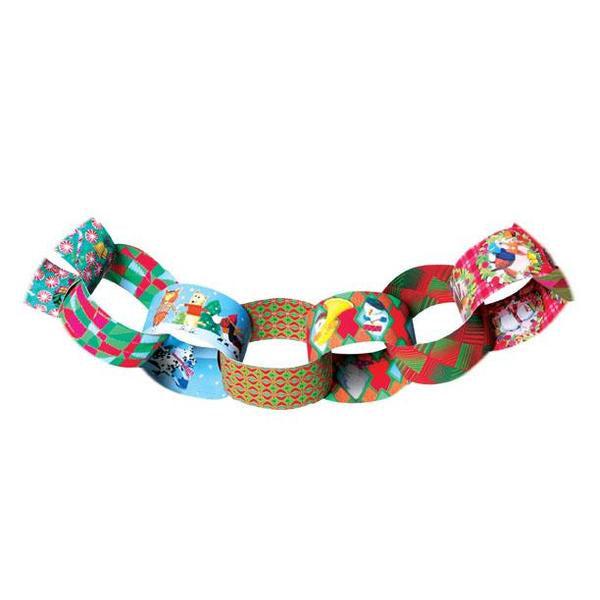 a completed look at paper chains linked togehter with a holiday theme