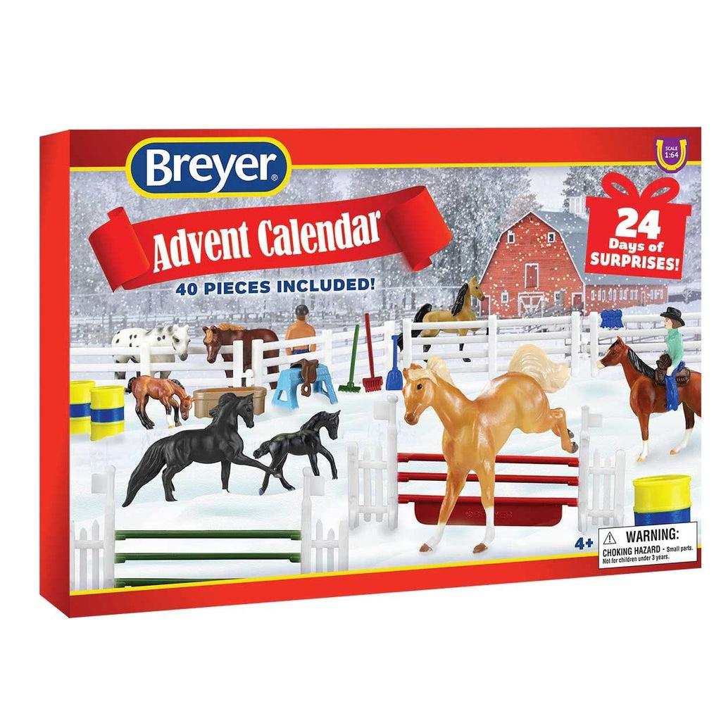 Image of the Horse Breyer Advent Calendar figurine set. It has a picure of many of the included horse figurines and accessories.