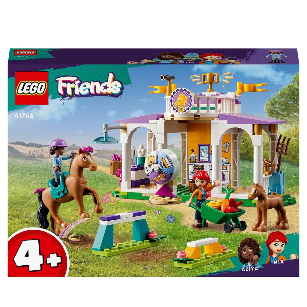 image shows the LEGO friends training some horses on a farm. for ages 4+