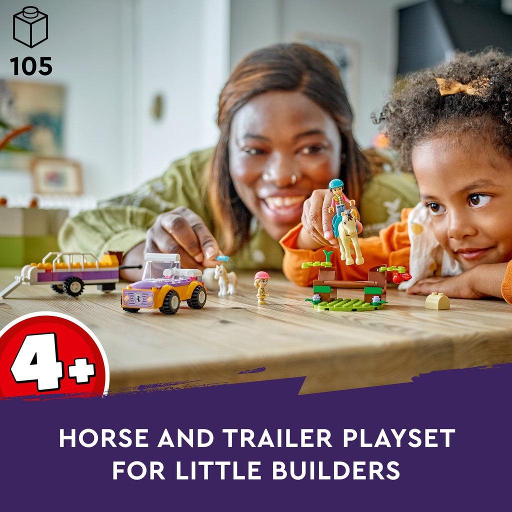for ages 4+ with 105 LEGO pieces. Horse and Trailer playset for little builders